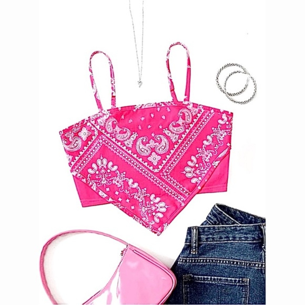 CROP TOP | Pink Paisley Print | Bandana Style | Women’s Size L
